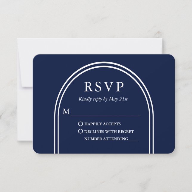Modern Stylish Arch Wedding Blue RSVP Card (Front)