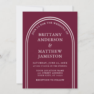 Modern Stylish Arch Wedding Burgundy Invitation