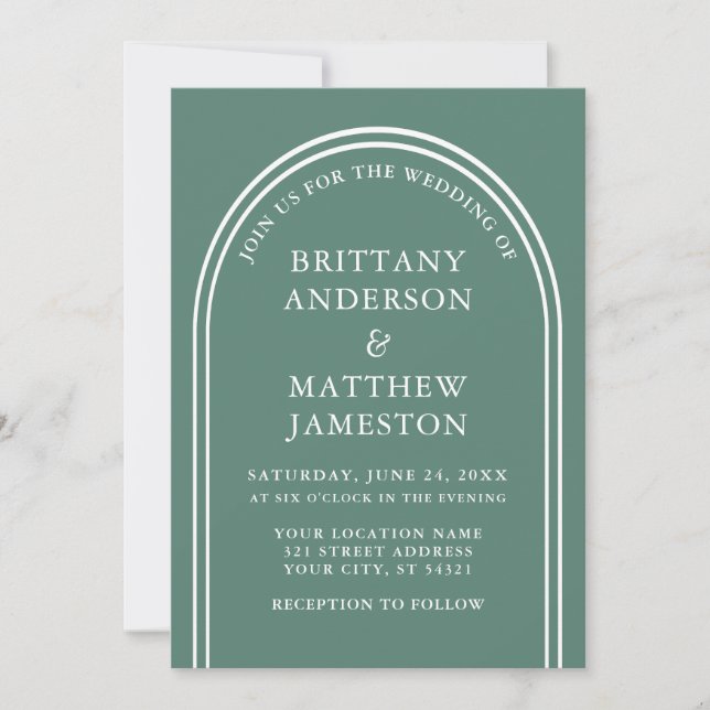 Modern Stylish Arch Wedding Eucalyptus Green Invitation (Front)