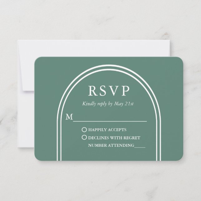 Modern Stylish Arch Wedding Eucalyptus Green RSVP Card (Front)