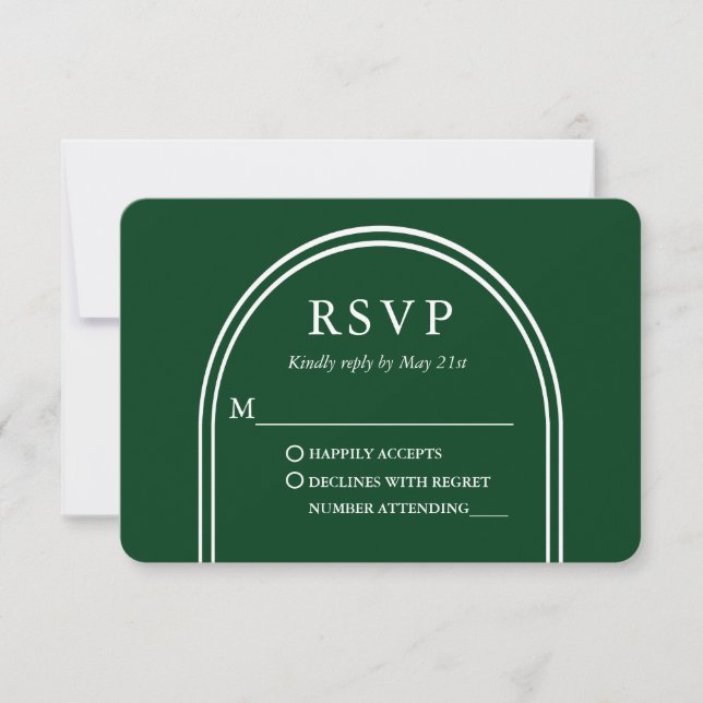 Modern Stylish Arch Wedding Green RSVP Card (Front)