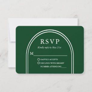 Modern Stylish Arch Wedding Green RSVP Card
