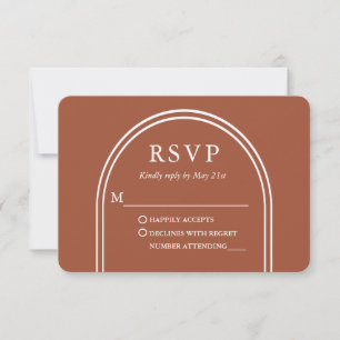 Modern Stylish Arch Wedding Terracotta RSVP Card