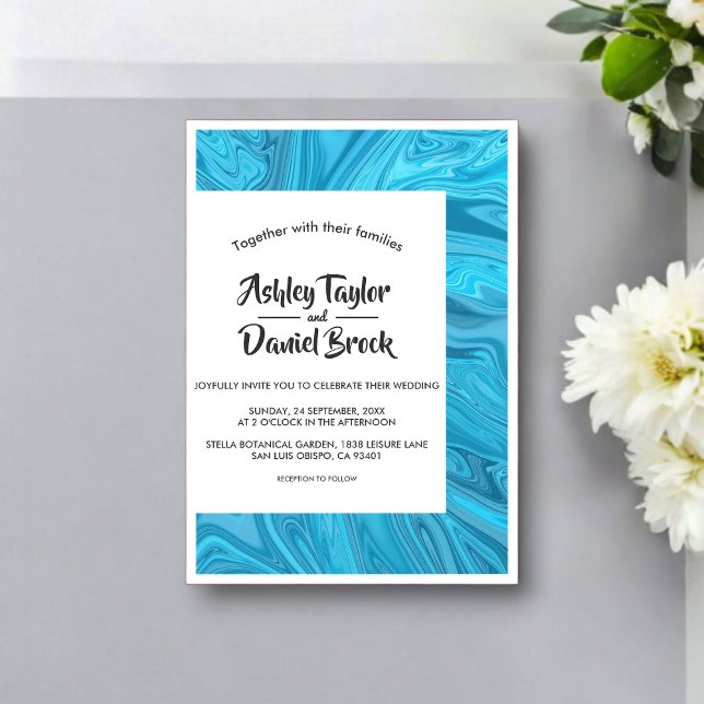 Modern Stylish Artful Blue Waves Abstract Wedding Acrylic Invitations (Creator Uploaded)