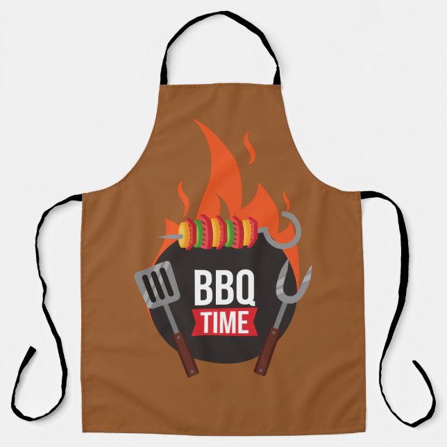 Modern stylish BBQ Time grill chef cook cool brown Apron (Front)