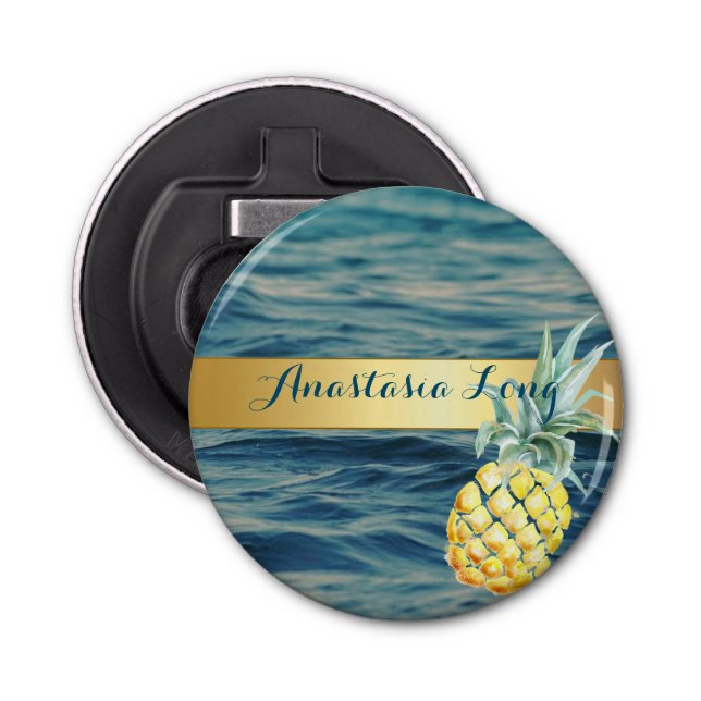 Modern Stylish, Beach, See, Pineapple Bottle Opener (Front)