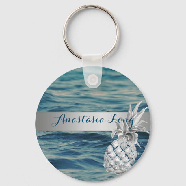 Modern Stylish, Beach, See, Pineapple Key Ring (Front)