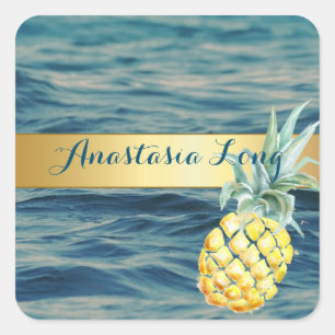 Modern Stylish, Beach, See, Pineapple Square Sticker