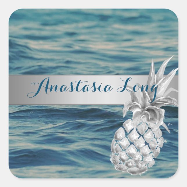 Modern Stylish, Beach, See, Pineapple  Square Sticker (Front)