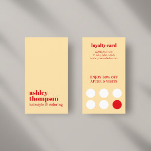 Modern Stylish Beige Red Bold Hair Salon Loyalty Card