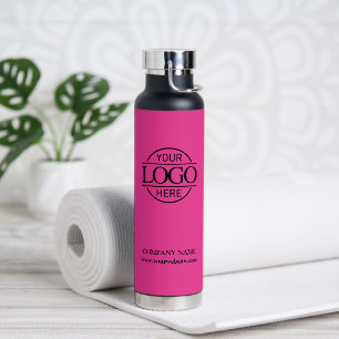Modern Stylish Bight Pink Company Business Logo Water Bottle