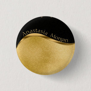Modern Stylish, Black and Gold 3 Cm Round Badge