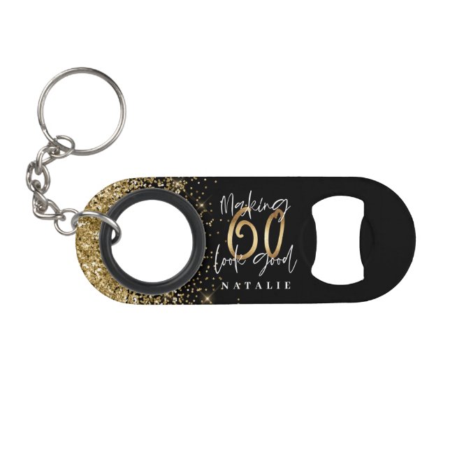 Modern stylish black and gold glitte 60th birthday (Front (Horizontal))