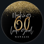 Modern stylish black and gold glitter 60 birthday 6 cm round badge<br><div class="desc">Modern black and gold effect glitter 60th birthday gift. Part of a elegant stylish collection.</div>