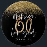 Modern stylish black and gold glitter 60 birthday 6 cm round badge<br><div class="desc">Modern black and gold effect glitter 60th birthday gift. Part of a elegant stylish collection.</div>