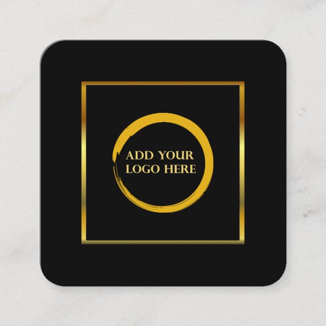 Modern stylish black and gold logo professional square business card (Front)