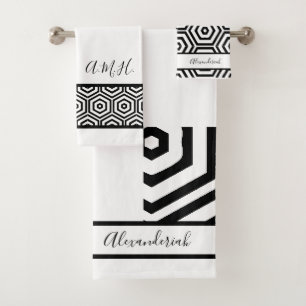 Modern stylish Black and white bathroom geometric Bath Towel Set