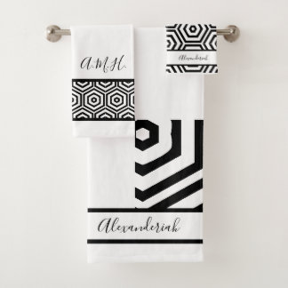 Modern stylish Black and white bathroom geometric Bath Towel Set