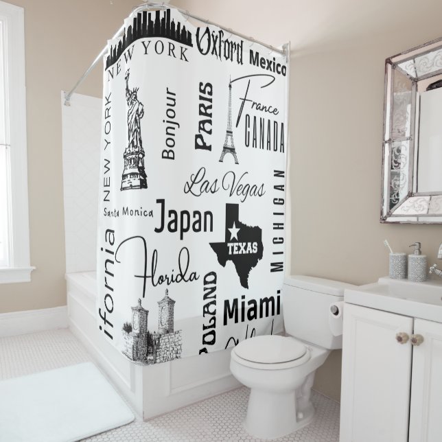  Modern stylish black and white Paris Texas France Shower Curtain (In Situ)