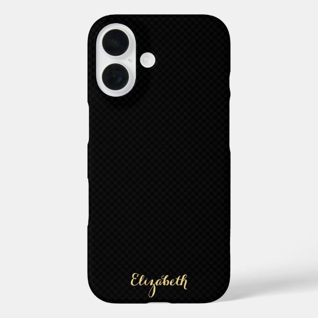 Modern Stylish Black Chequered Gold Monogrammed Case-Mate iPhone Case (Back)