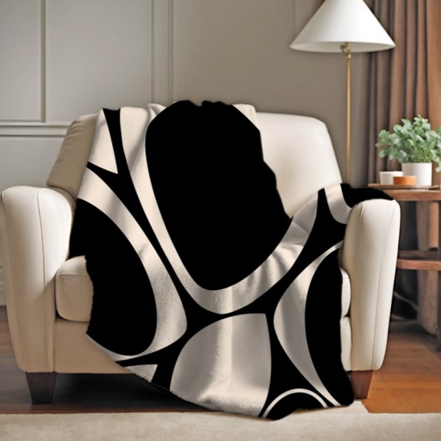 Modern Stylish Black Cream Abstract Pattern Fleece Blanket (Creator Uploaded)