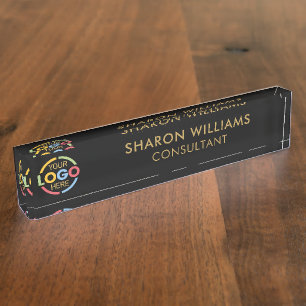 Modern Stylish Black Gold Business Logo Office Nameplate
