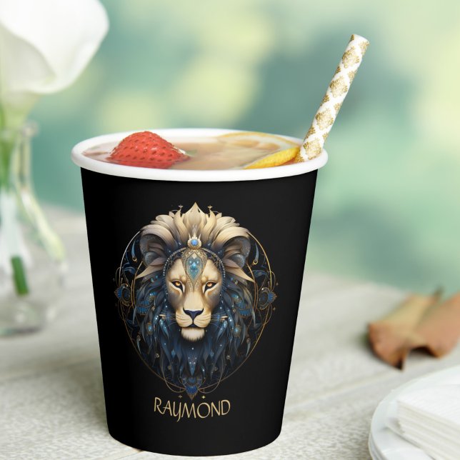Modern Stylish Black Gold Lion Zodiac Sun Sign Leo Paper Cups (Creator Uploaded)