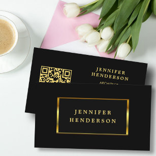 Modern stylish black gold QR code professional Business Card