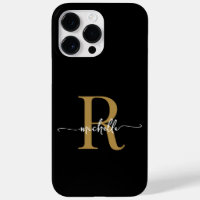 Modern Stylish Black Gold Script Monogram Initial