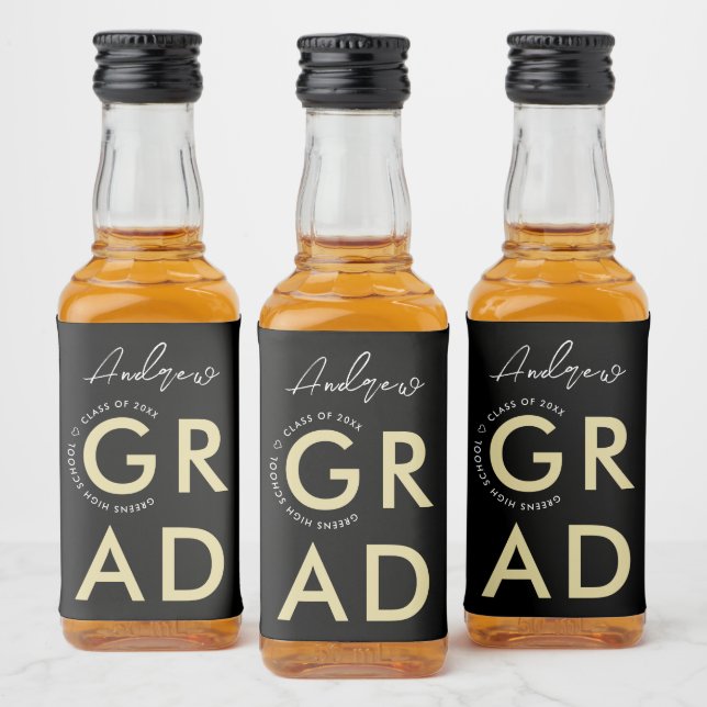 Modern Stylish Black Graduation Party Liquor Bottle Label (Bottles)