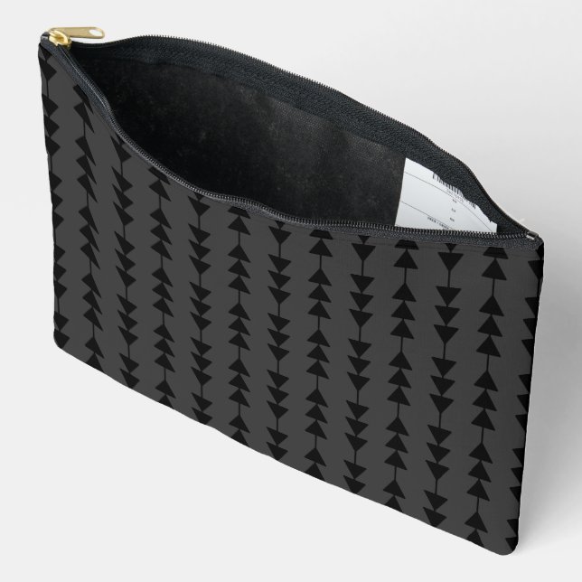 Modern & Stylish Black Hanging Triangles on Smoky Accessory Pouch (Open)