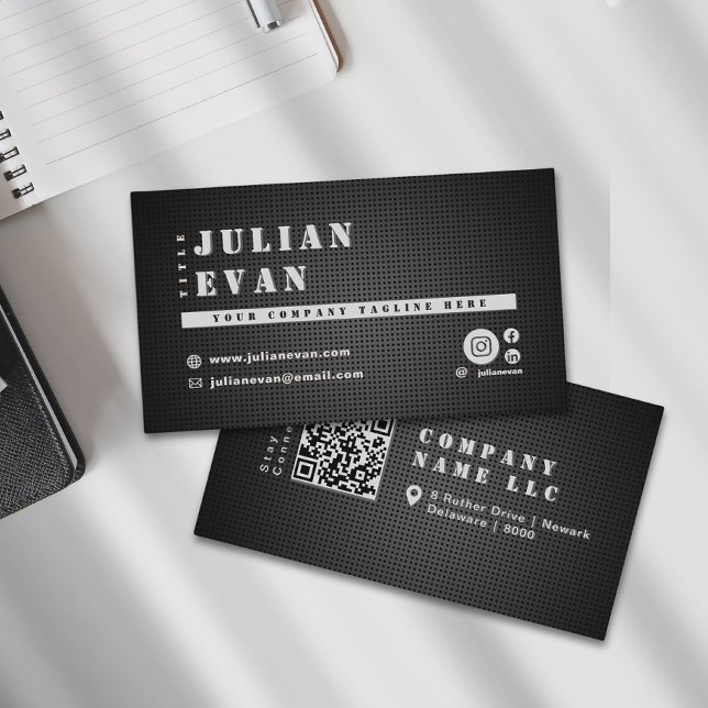 Modern Stylish Black Metal Bold Stencil Masculine Business Card (Modern Stylish Black Metal Bold Stencil Masculine Business Card)