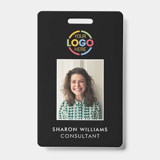 Modern Stylish Black Minimalist Employee Photo ID Badge (Front)