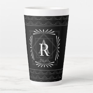 Modern Stylish Black Monogram Latte Mug