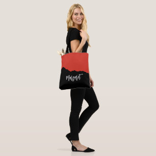 Modern stylish black &orange monogram name Tote Bag