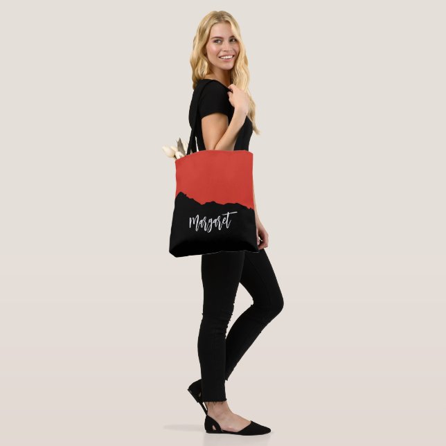 Modern stylish black &orange monogram name Tote Bag (On Model)