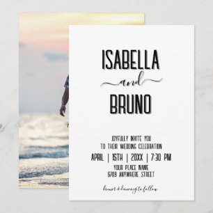 Modern, Stylish Black Personalised Photo Wedding Invitation