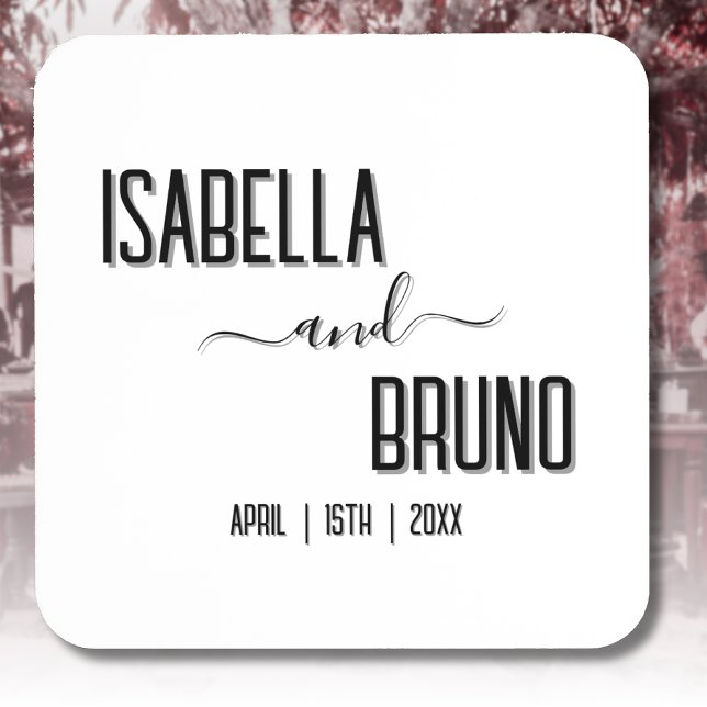 Modern, Stylish Black Personalised Text Wedding Coaster (Creator Uploaded)