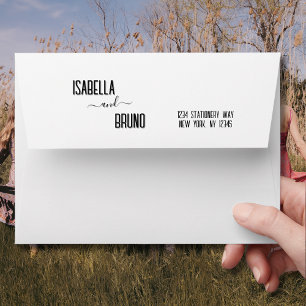 Modern, Stylish Black Personalised Text Wedding Envelope