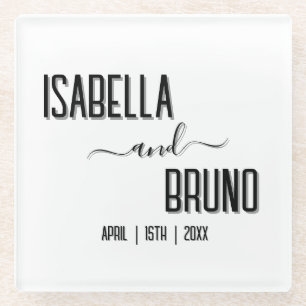 Modern, Stylish Black Personalised Text Wedding Glass Coaster