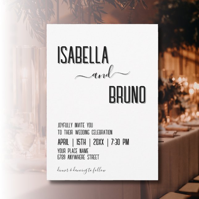 Modern, Stylish Black Personalised Text Wedding Invitation (Creator Uploaded)
