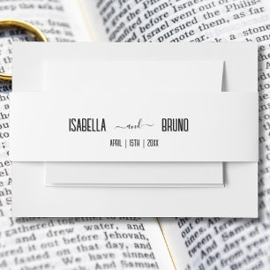 Modern, Stylish Black Personalised Text Wedding Invitation Belly Band