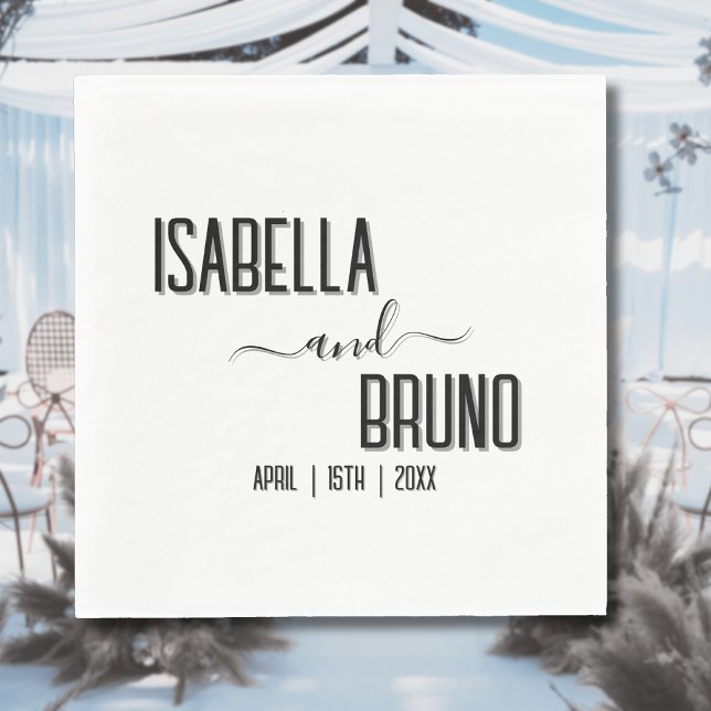 Modern, Stylish Black Personalised Text Wedding Napkin (Creator Uploaded)