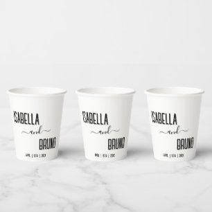 Modern, Stylish Black Personalised Text Wedding Paper Cups