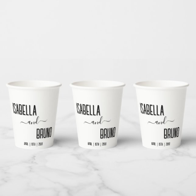 Modern, Stylish Black Personalised Text Wedding Paper Cups (Multi)