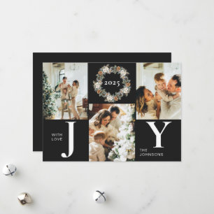 Modern Stylish Black Photo Collage Joy Christmas Holiday Card