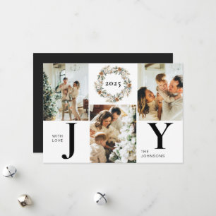 Modern Stylish Black Photo Collage Joy Christmas Holiday Card