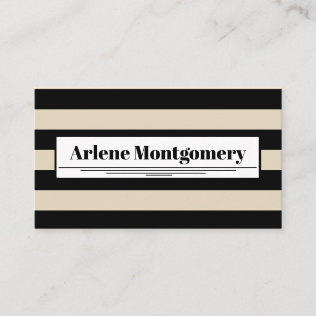 Modern Stylish Black & Taupe Thick Stripes Business Card (Front)