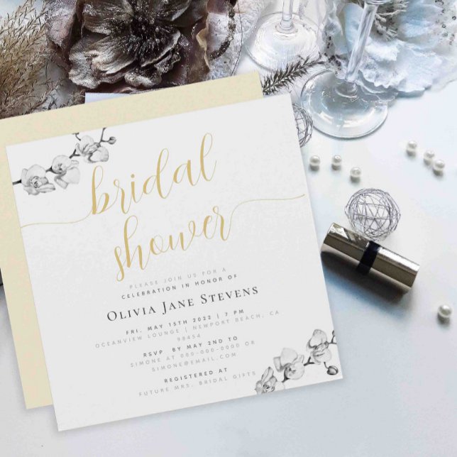Modern Stylish Black White Orchid Bridal Shower Invitation (Creator Uploaded)