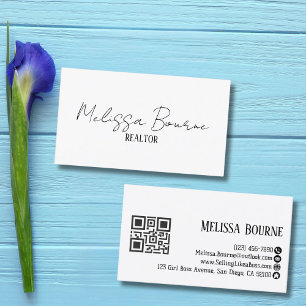 Modern Stylish Black White, Professional QR Code Business Card